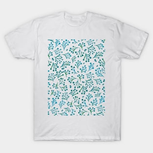 Watercolor winter flowers - blue and green T-Shirt